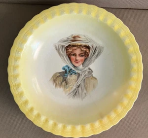 Carrollton  China Gibson Girl Bowl. Yellow Ripple Edge 9 1/4" W x 1 7/8" (J51A) - Picture 1 of 9