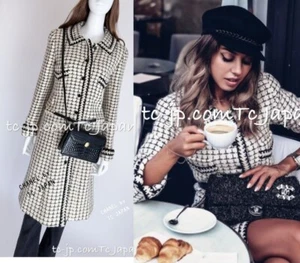 CHANEL 00A Creme Ivory Black Check Wool Alpaca Mohair Belt Tweed Coat 38 US8 - Picture 1 of 24