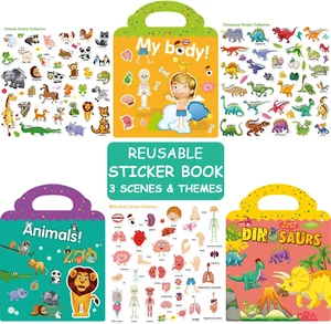 3 Sets Wiederverwendbare Stickerbücher für Kinder Kleinkinder Fensterklammern Pädagogischer Aufkleber - Bild 1 von 12
