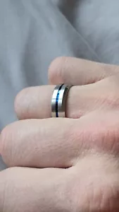 Silver And Blue Tungsten Steel Ring Size 13 Z1/2 - Picture 1 of 4
