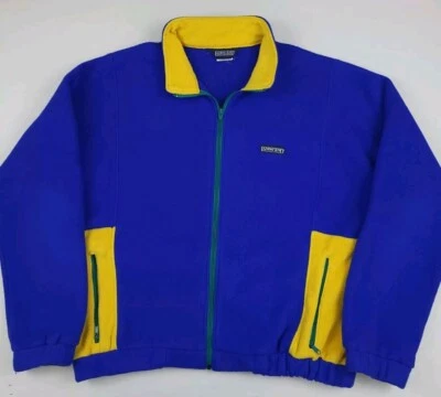 Vintage Lands End Blue Yellow Zip Fleece Jacket Vtg Outdoor Tech USA Made 90s - Image 1 of 4