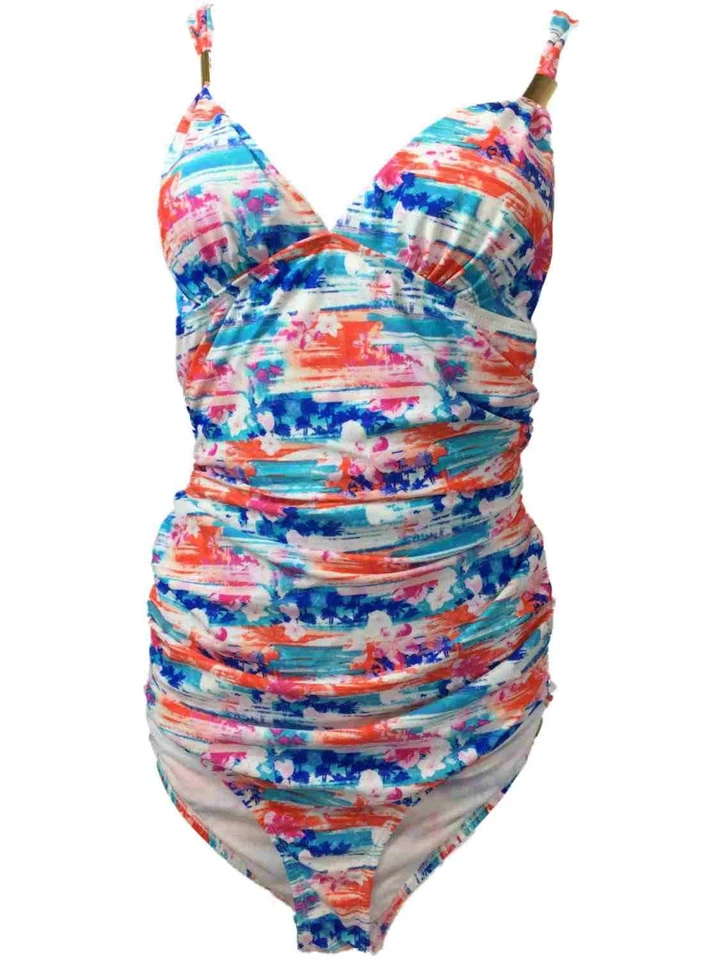 Traje de baño de una sola pieza floral tropical blanco azul naranja y rosa para mujer Foto 1 de 1