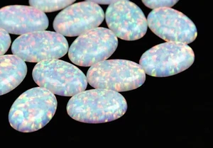 Lab Created White Opal Oval Cabochon AAA Loose Gemstones (5x3mm - 20x15mm) - Imagen 1 de 1