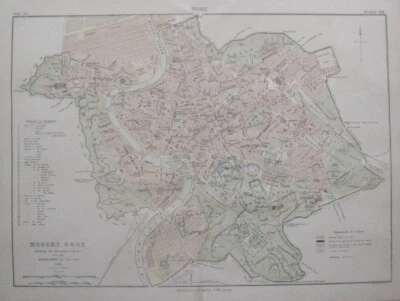 Original 1886 Street Map ROME Italy Municipal Expansion Railroad Tiber Bridges - Image 1 of 4