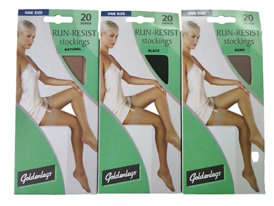 GOLDENLEGS 20 denier RUN RESIST STOCKINGS,ASSORTED COLOURS,ONESIZE.