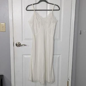 Vintage 50s Barbizon Crepe Remarque Lace Trim White Slip Dress Size 14 Miss - Bild 1 von 8