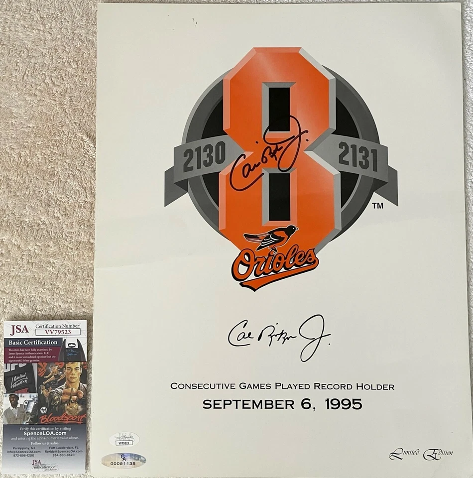 Cal Ripken autographed signed Orioles 2130 2131 Consecutive Games poster JSA COA - Image 1 of 1