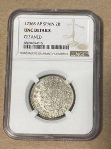 Spain - 1736S AP Silver 2 Reales (NGC Unc Details Cleaned) - Picture 1 of 4