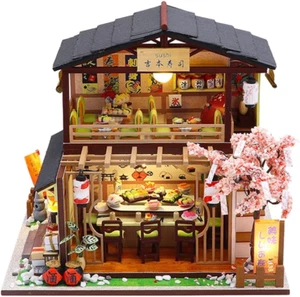 1:24 DIY 3D Wooden Dollhouse Yoshimoto Sushi Miniature + Music Box +Tool + LED - Picture 1 of 12