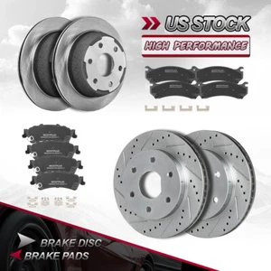 Front Rear Drilled Slotted Rotors & Brake Pads For 1999-06 Silverado Sierra 1500 - Picture 1 of 20