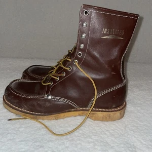 Vintage Thermo Sears Herren Arbeitsstiefel #86004 Mokassinnaht Braun Leder Gr. 9,5 D - Bild 1 von 14