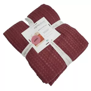 Antonio Salgado King Blanket 100% BCI Cotton Red Jaquard Portugal Made 108 x 90 - Picture 1 of 12