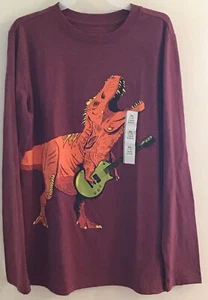 Camisa de guitarra eléctrica Cat & Jack Boys XL 16 manga larga roja Dino T-Rex banda - Imagen 1 de 4