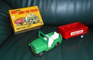 Vintage tin toy - SSS (SHIOJI) japan - Friction JEEP & SUNNY SIDE TRAILER 50/60s - Bild 1 von 24