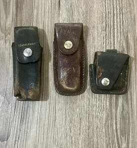 3 Vintage Leather Knife Sheaths Leatherman Bushmaster, USA Genuine Leather - Picture 1 of 11