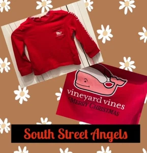 VINEYARD VINES SANTA WHALE RED PIMA COTTON LONG SLEEVE T-SHIRT ~ SIZE 2T - Picture 1 of 7