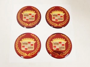 4 New Cadillac True Spoke 1 3/4" Burgundy & Gold Wire Wheel Emblems! - Bild 1 von 1
