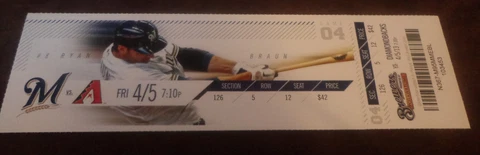 BREWERS 2013 TICKET 4/2/13 VS ROCKIES~Edgmer Escalona FIRST MLB WIN Cover