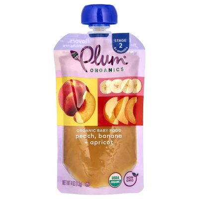 Plum Organics, alimento orgánico para bebés, etapa 2, melocotón plátano albaricoque, 4 oz, 113 g Foto 1 de 2