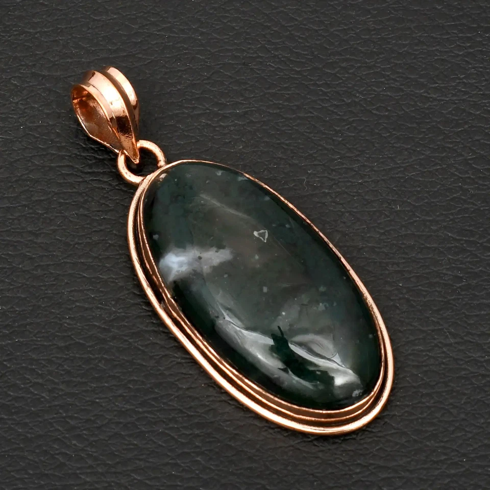 Musgo Ágata Piedras Preciosas Étnicas Hechas a Mano Cobre Puro Colgante Joyería 2.24" AP-18745 Foto 1 de 1