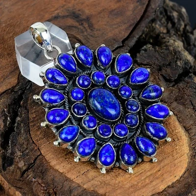 Gift For Her Lapis Lazuli Gemstone Sterling Silver Handmade Navajo Pendant 2.75" - Imagem 1 de 4