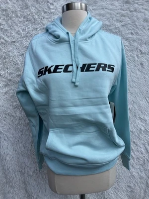 Sudadera con capucha gráfica azul claro Skechers para mujer talla mediana Foto 1 de 4