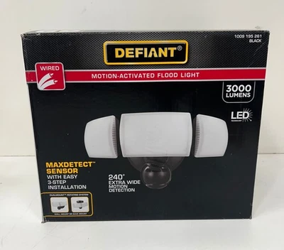 Defiant MaxDetect 240 Degree Black Motion Outdoor 3Head LED Security Flood Light - Image 1 of 2