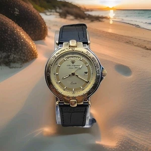 Two Tones Jules Jurgensen 38mm Day/Date Men's Quartz Watch, New Battery 7.5" - Picture 1 of 9