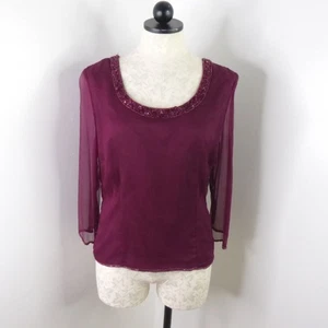 Blusa ajustada vintage Lew Magram para mujer 12 granate seda adornada con cuentas - Imagen 1 de 10