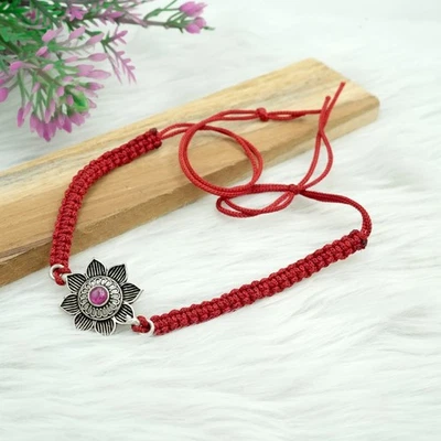 Pulsera Rakhi Rubí Natural Plata de Ley 925 Joyería Piedras Preciosas Mujer Joyería Foto 1 de 4