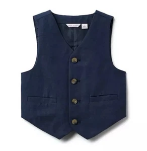 Janie And Jack Boys Linen Vest Classic Special Occasions Navy Blue Button Down 7 - Picture 1 of 6