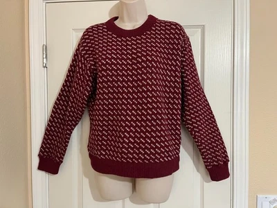 Vintage L.L. Suéter Bean Birdseye Lana/Rayón Mujer Mediano Borgoña Hecho en Noruega Foto 1 de 4