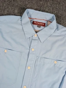 Simms Long Sleeve Vented Fishing Shirt Mens XL Light Blue Performance - Picture 1 of 10