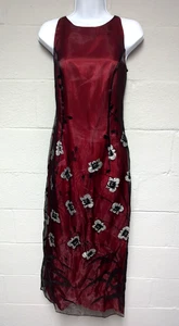 Vintage 90s Y2K  Maxi Dress Wine Red Metallic Floral Whimsigoth Evening Gown 8 - Picture 1 of 15