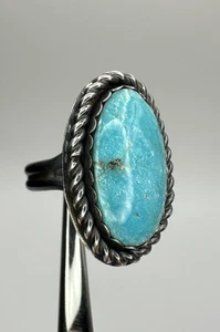 Fun Vintage Old Pawn Native American Sterling Turquoise Ring Size 8 - Picture 1 of 12