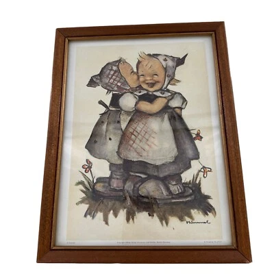 Impressão artística vintage B Hummel emoldurada 11,5 x 14,5 MCM Munique Alemanha Grannycore retrô b - Imagem 1 de 4