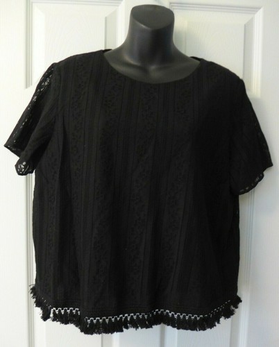 Top Michael Kors Basics nero cotone pizzo frange orlo manica corta nuovo con etichette L $150