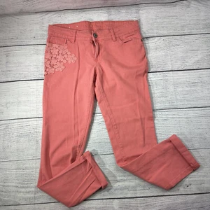 Rue 21 Peach Pink Floral Denim Jeans Women’s 5/6 R Skinny Exclusive Decoration - Picture 1 of 12