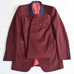 Bespoke 38L 32x30 Red Blue Trim Shawl Lapel Single Button Formal Tux Tuxedo Prom - Picture 1 of 12