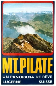 Póster original vintage LUCERNA MT. PILATUS LAKE ALPS c.1970 - Imagen 1 de 1