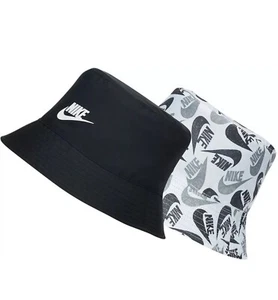 NIKE KIDS/YOUTH REVERSIBLE BUCKET HAT Sz L/XL BLACK WHITE LTWEIGHT NWT - Picture 1 of 7