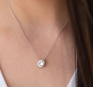 Touchstone Crystal by Swarovski Melrose Slide Pendant Silver Toned Necklace. - Picture 1 of 3