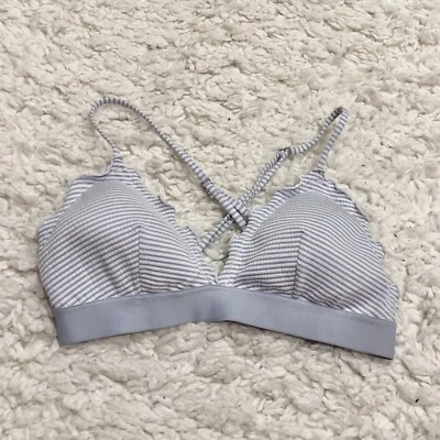 H&M Seersucker Striped Ruffle Bikini Top Blue periwinkle 6 - Image 1 of 4