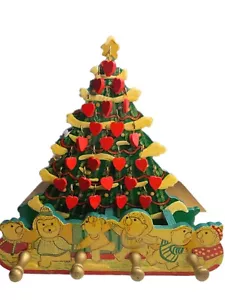 Christmas Tree Advent Calendar w/Heart Ornaments & Gingerbread Figure~Wood~Vtg - Picture 1 of 11