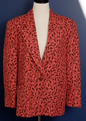 Blazer Chaqueta Vintage "BLEYLE", Coral + Patrón, Talla 12 Hecho en EE. UU. Foto 1 de 4