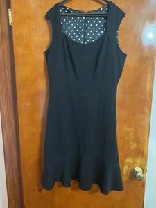White Black Women Black Shift Dress Lined Ruffle Hem Sleeveless LBD Size 14 - Picture 1 of 1
