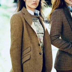 Ralph Lauren Women's Vintage Brown Green Wool Plaid Jacket Size 12 - Picture 1 of 8