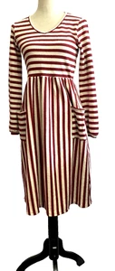 Colorful Comfortable Midi Dress S Stripe V-Neck Raised Waist Orange Creek - Picture 1 of 8