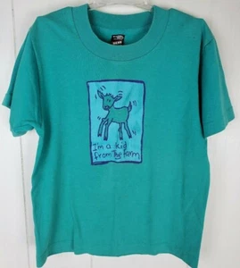 Kids Vtg Tee Teal Short Sleeve I'm a Kid from the Farm Deer Country Animal - Picture 1 of 5