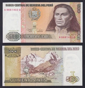 Billete Perú 500 Intis 1987 P.-134b FDS-/UNC- - Imagen 1 de 1